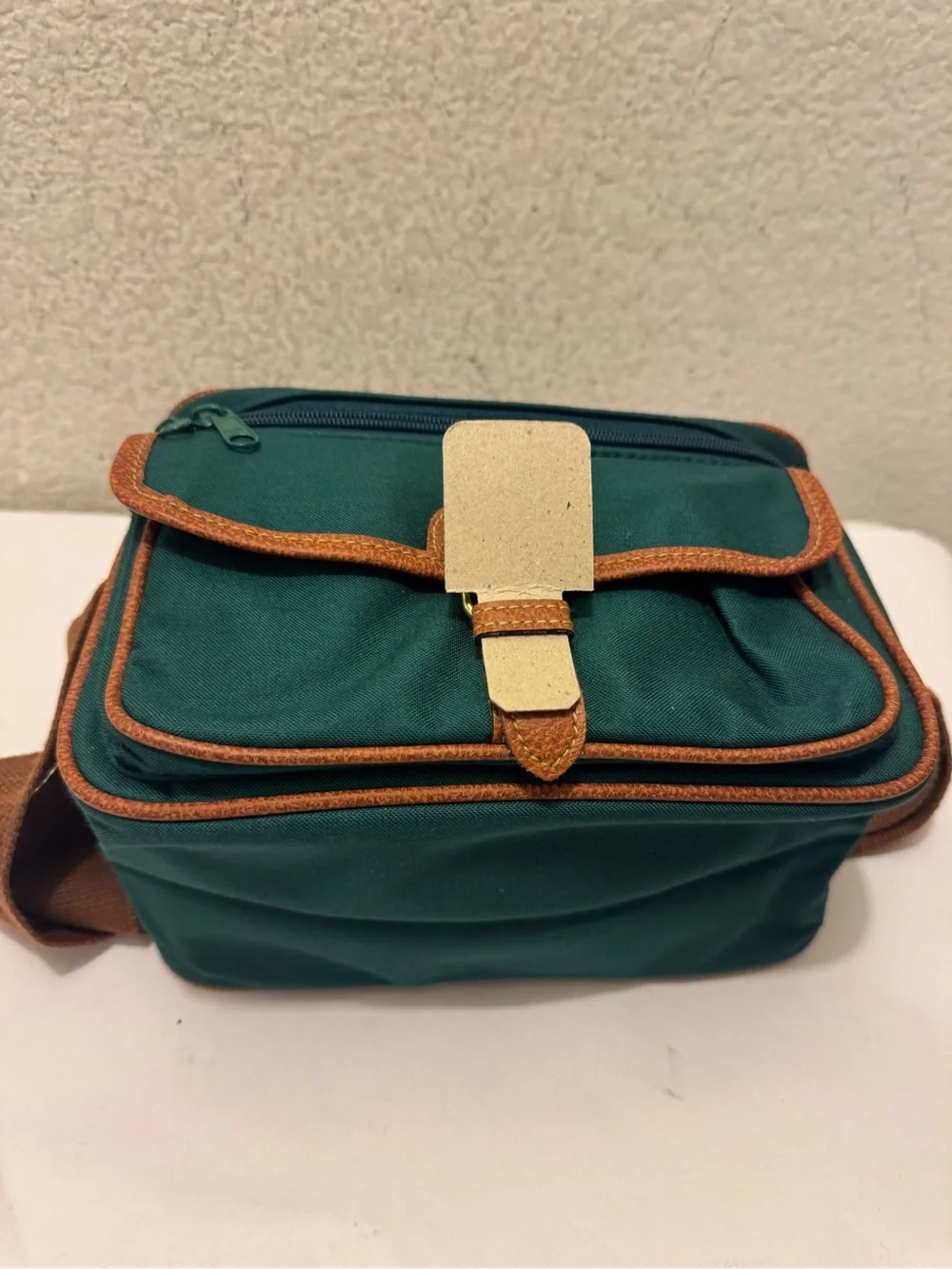 NWOT Ralph Lauren Teal Canvas Messenger Bag with Brown Trim
